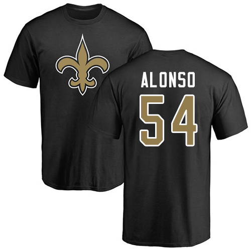 Men New Orleans Saints Black Kiko Alonso Name and Number Logo NFL Football #54 T Shirt->new orleans saints->NFL Jersey